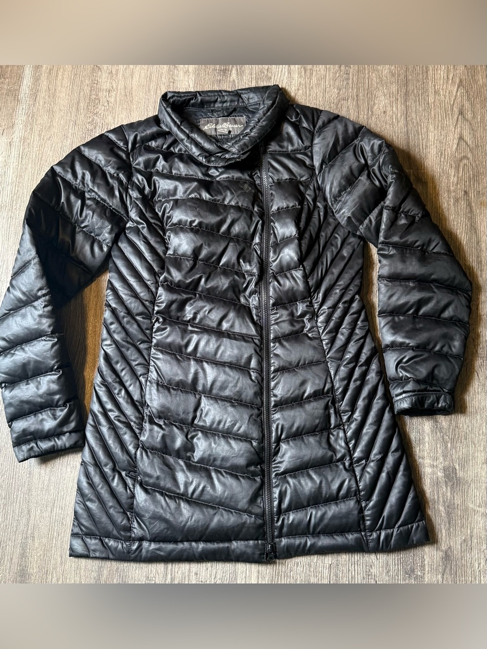 Eddie Bauer Black Quilted Asymmetrical Puffer Coat Size M